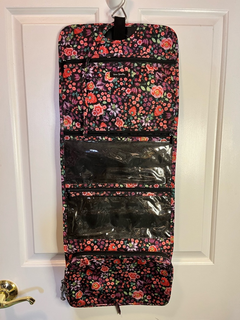 Vera Bradley Petite Vines Black Floral Quilted Hanging Travel Organizer.